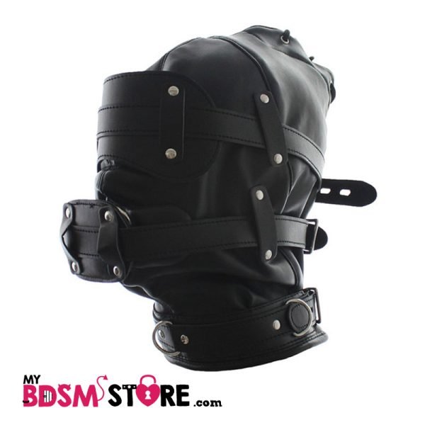 Máscara de privación sensorial con mordaza de panel pene BDSM fetish Hood sensory deprivation gag cock penis completa