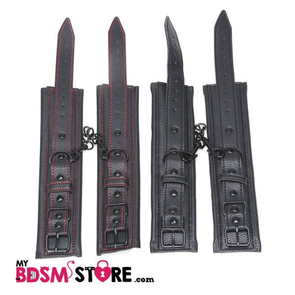 Restricciones gruesas acolchadas rellenas para bondage BDSM dominacion sumision restriction ankle wrist cuffs padded black hilo rojo cadena sumision 2