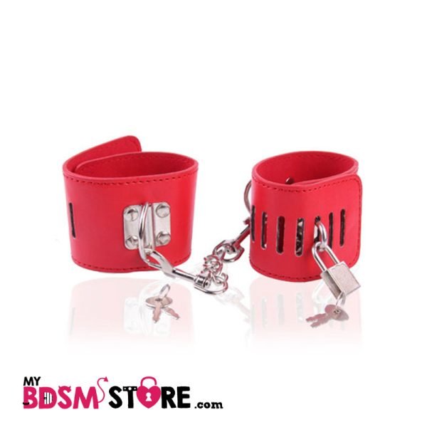 Muñequeras y Tobilleras Candado restrain cuffs bdsm bondage dominación sumision llave control atar wrist ankle rojo