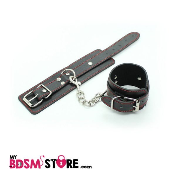 Restricciones de cuero de hilo rojo muñequeras tobilleras para bondage y mybdsmstore wrist ankle cuffs bordado threaded red BDSM