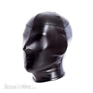 Mascara cerrada cuero sintético aislamiento privación sensorial BDSM agujeros nariz bondage escorzo