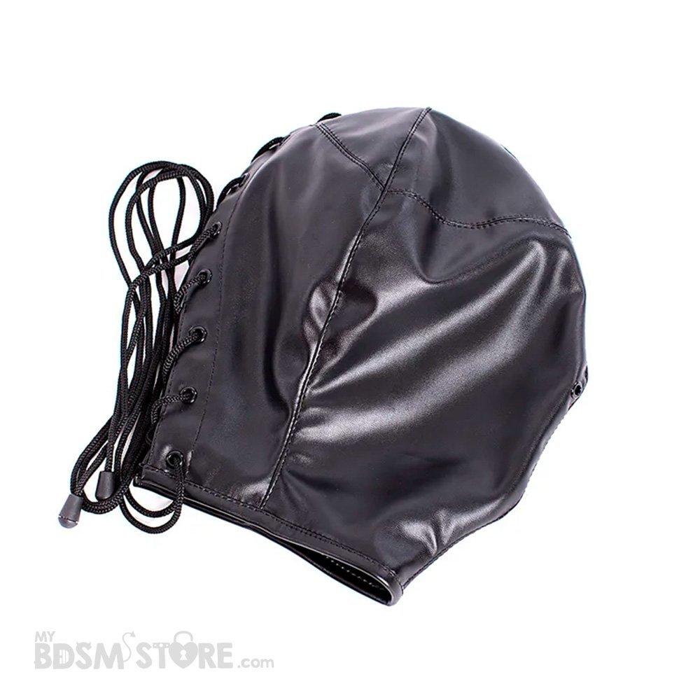 Mascara cerrada cuero sintético aislamiento privación sensorial BDSM agujeros nariz bondage negra suelta Mascara cerrada cuero sintético aislamiento privación sensorial BDSM agujeros nariz bondage negra suelta