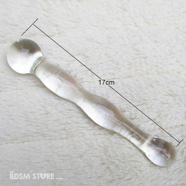 Dildo de cristal BDSM pyrex suave ultraresistente fetish soft glass penetración anal vagina juguete sexual sexo sex fondo tamaño size transparente