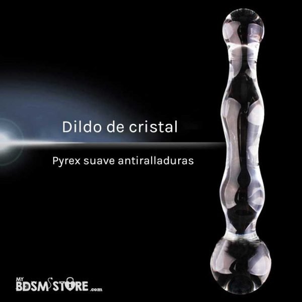 Dildo de cristal BDSM pyrex suave ultraresistente fetish soft glass penetración anal vagina juguete sexual sexo sex fondo negro