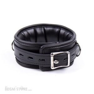 Collar acolchado premium para juegos bdsm de bondage fetish con 3 argollas y hebilla para candado