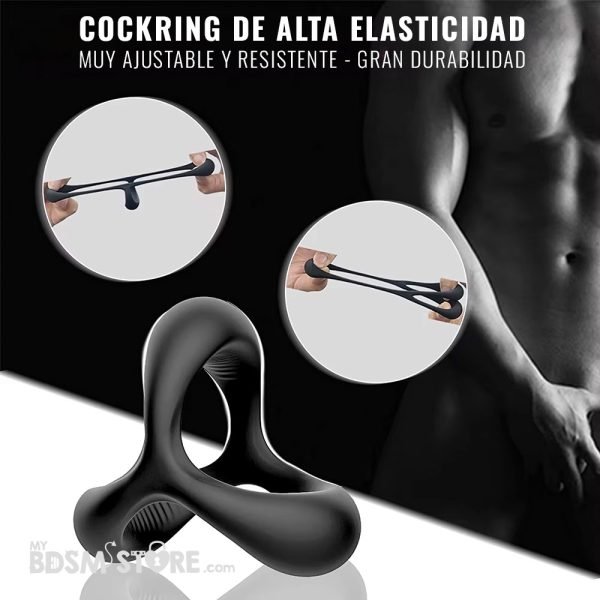 Cockring arnes triple de silicona juegos sexuales bdsm gay presion fetish elastico estimulacion erotica sex resistente lavable gran durabilidad