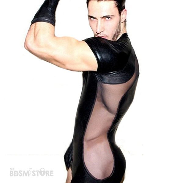 Camiseta Body Fetish de lycra con rejilla lateral gay para juegos BDSM clubwear eventos y sesiones men wear hombre model