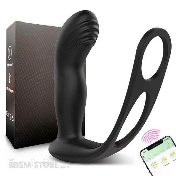 Vibrador anal de prostata doble anilla para pene y testiculos con APP control remoto placer BDSM pareja 10 vibraciones silicona elástica suave médica