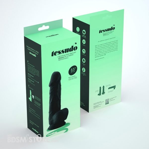 Dildo Premium Pene marca tessudo crushious realista negro 22cm silicona sensaciones caja