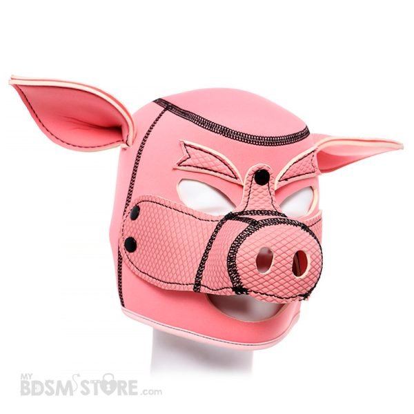 Máscara de Cerdito Piggy roleplay de Humillación BDSM petplay sumiso neopreno elástica humiliation pig rosa