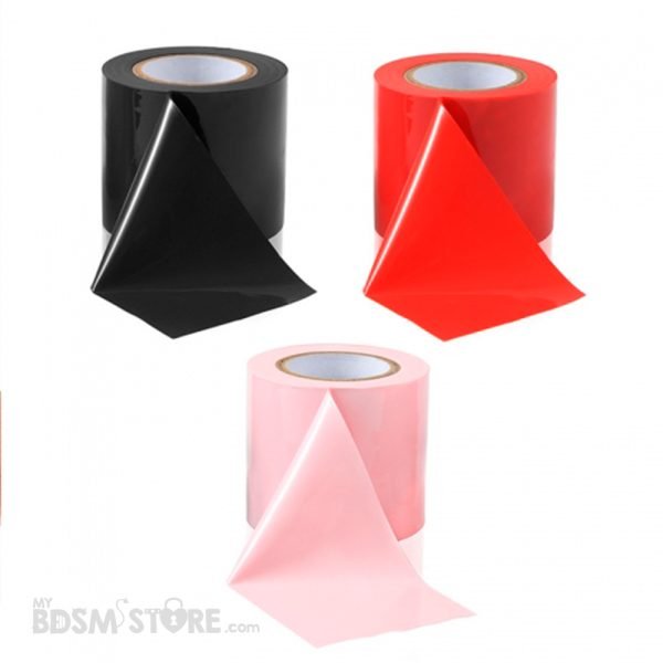 Cinta de Bondage Autoadhesiva Brillante BDSM efecto latex 16m negro rojo rosa tape non sticky sin pegamento abiertas