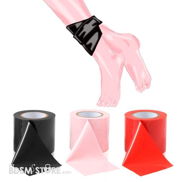 Cinta de Bondage Autoadhesiva Brillante BDSM efecto latex 16m negro rojo rosa tape non sticky sin pegamento pies