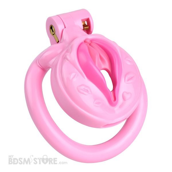 Jaula de Castidad Emulación Vagina Rosa emasculante clitoris resina plastica ligera humillacion BDSM bondage fetish feminizacion 4 anillas frontal main 3