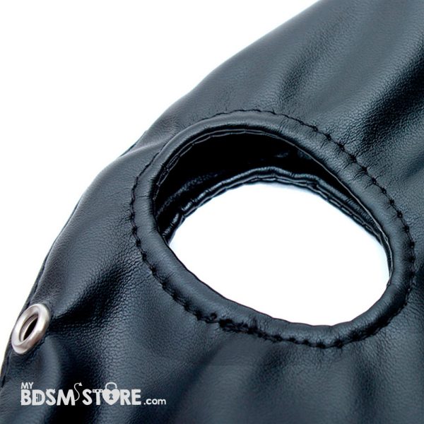 Máscara BDSM mira y obedece esclavo sumiso fetish cuero polipiel capucha bondage fetish fetichista Mask Detalle ojos