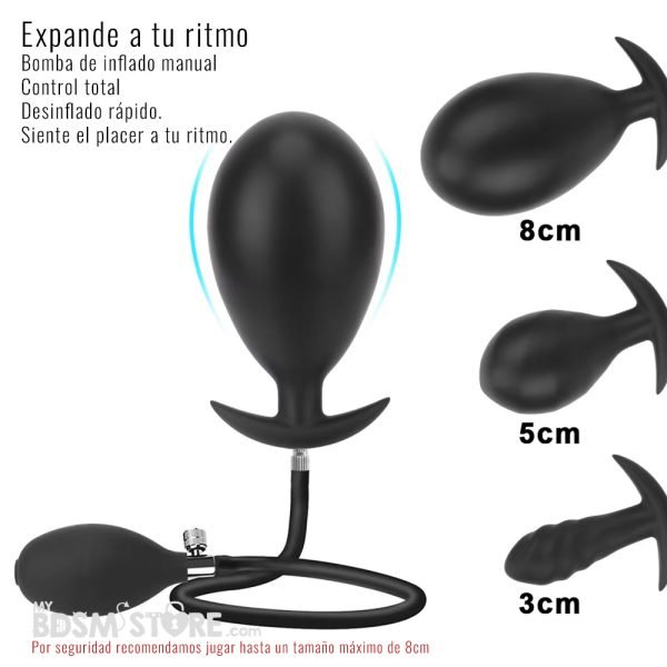 Plug hinchable bomba independiente manual standalone silicona suave seguro facil de limpiar maximo placer y sensaciones hasta 8cm expansion