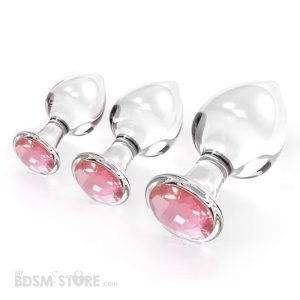 Set de Plugs Cristal con Joya Rosa juego anal BDSM suaves pyrex resistentes seguros S M L Sissy cute kawaii Main Set de Plugs Cristal con Joya Rosa juego anal BDSM suaves pyrex resistentes seguros S M L Sissy cute kawaii Main