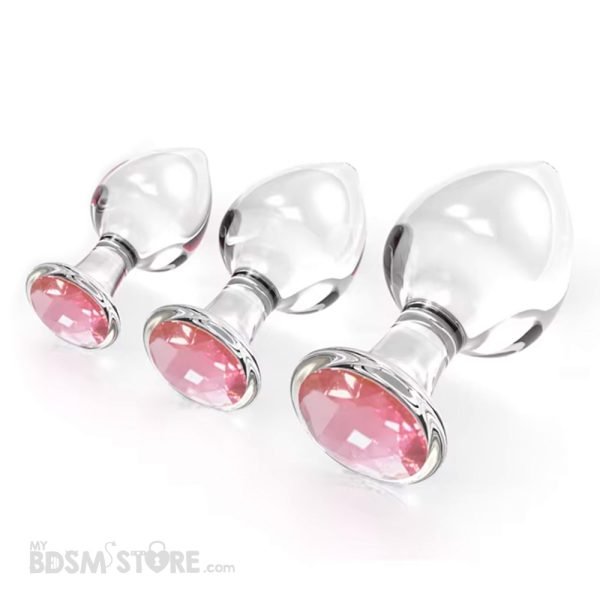 Set de Plugs Cristal con Joya Rosa juego anal BDSM suaves pyrex resistentes seguros S M L Sissy cute kawaii Main