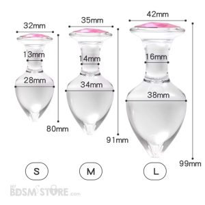 Set de Plugs Cristal con Joya Rosa juego anal BDSM suaves pyrex resistentes seguros S M L Sissy cute kawaii tamaños sizes Set de Plugs Cristal con Joya Rosa juego anal BDSM suaves pyrex resistentes seguros S M L Sissy cute kawaii tamaños sizes