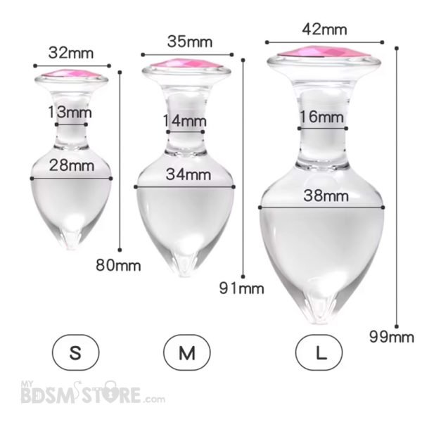 Set de Plugs Cristal con Joya Rosa juego anal BDSM suaves pyrex resistentes seguros S M L Sissy cute kawaii tamaños sizes