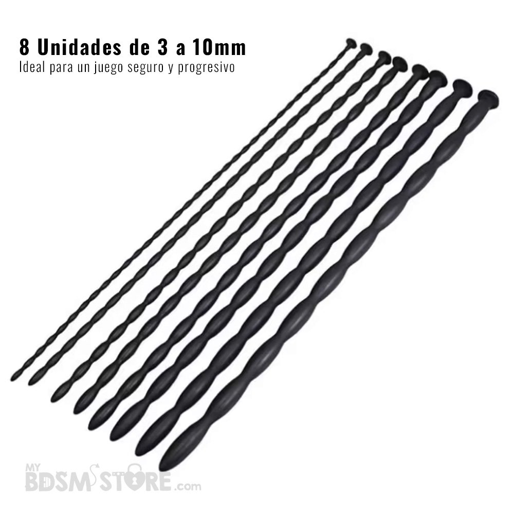 Set de Sondas Uretrales de Silicona 8 unidades placer seguras con tope negras plug sensaciones estimulacion pene 8 unidades tamaño Set de Sondas Uretrales de Silicona 8 unidades placer seguras con tope negras plug sensaciones estimulacion pene 8 unidades tamaño