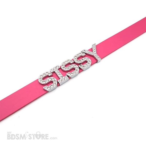 Collar choker Sissy Gargantilla BDSM fetish sumisa bondage slut femdom Rosa Detalle letras