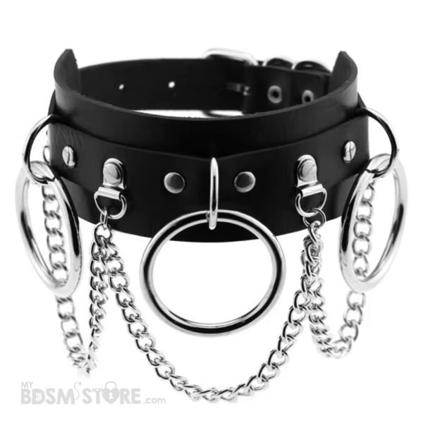 Collar con cadenas choker gargantilla fetish BDSM argollas casual punk kinky slut ajustado sumisa