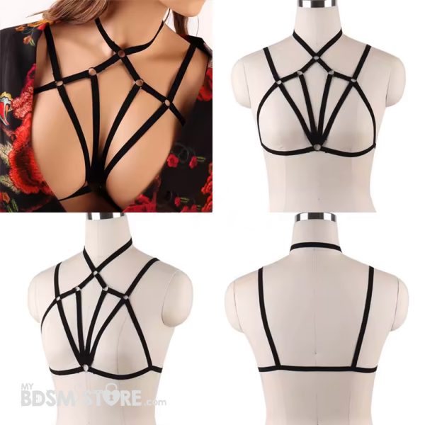 Arnés ajustable erótico realza pechos fetish BDSM kinky lencería sexy pentagram goth style ero sex