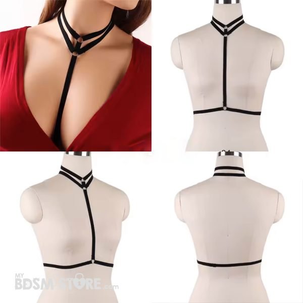Arnés ajustable erótico canalillo realza pechos fetish BDSM kinky lencería sexy pentagram goth style ero sex